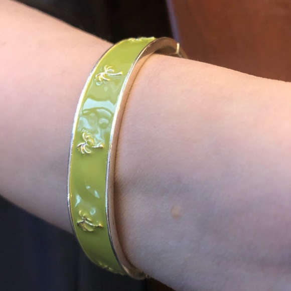 Pre-loved lime green with palm trees hinged bangle bracelet. - Picture 2 of 9